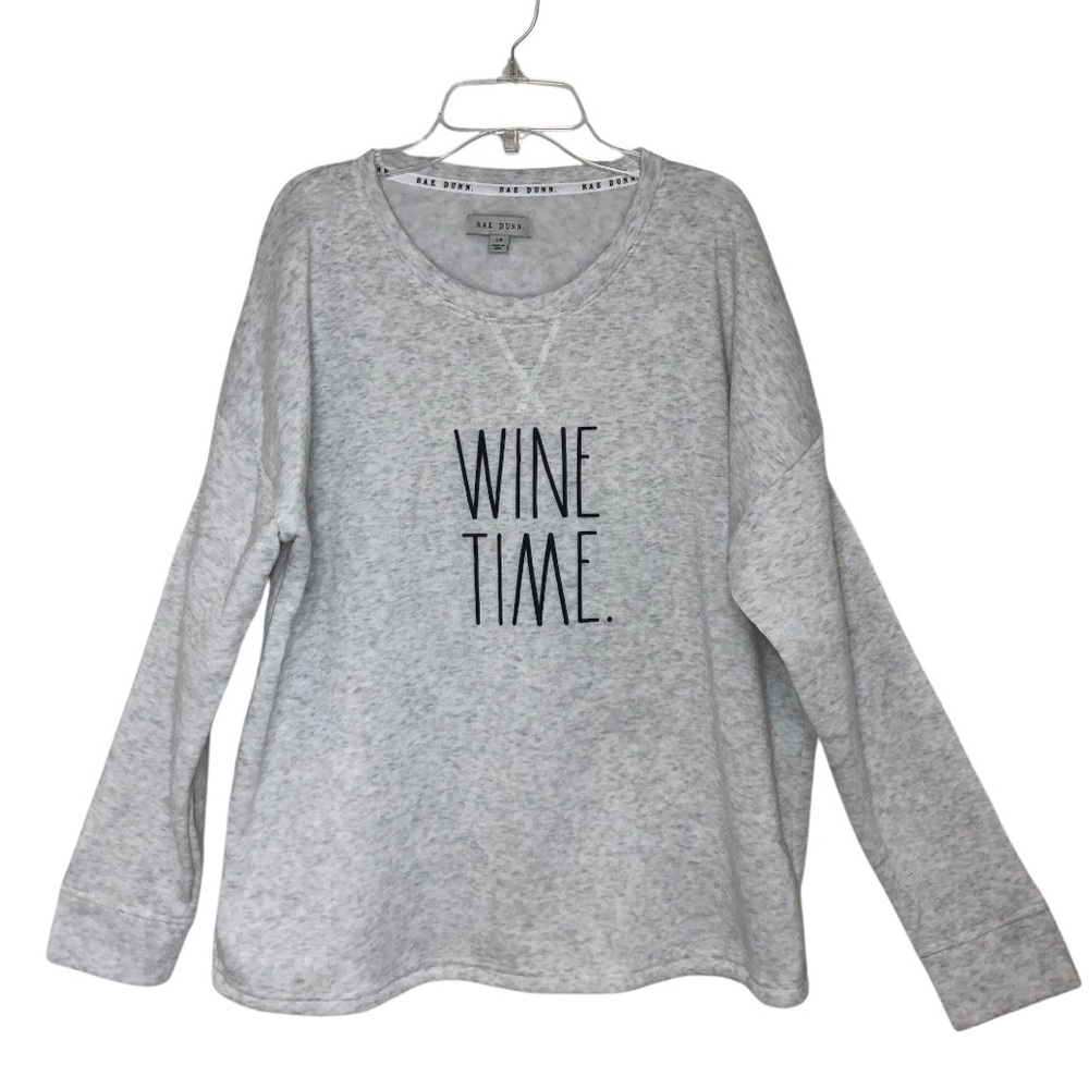Rae Dunn Gray White Light Weight Soft Boxy WINE TIME. Pull Over Sweatshirt L